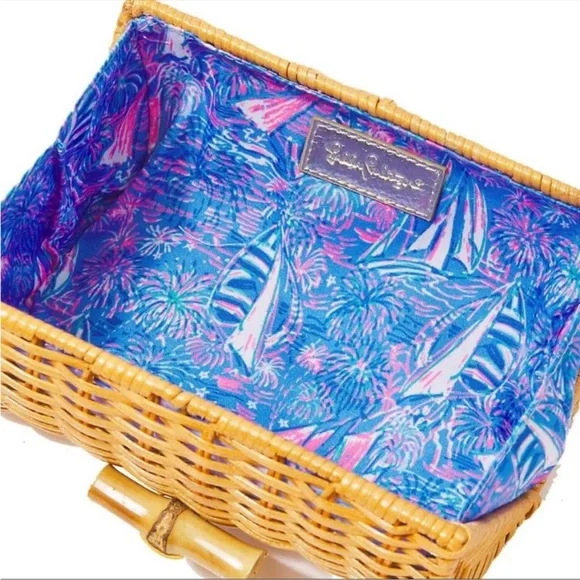 Lilly Pulitzer Rattan clutch lined in Boca Blue It's A Sailabration print - Picture 4 of 15